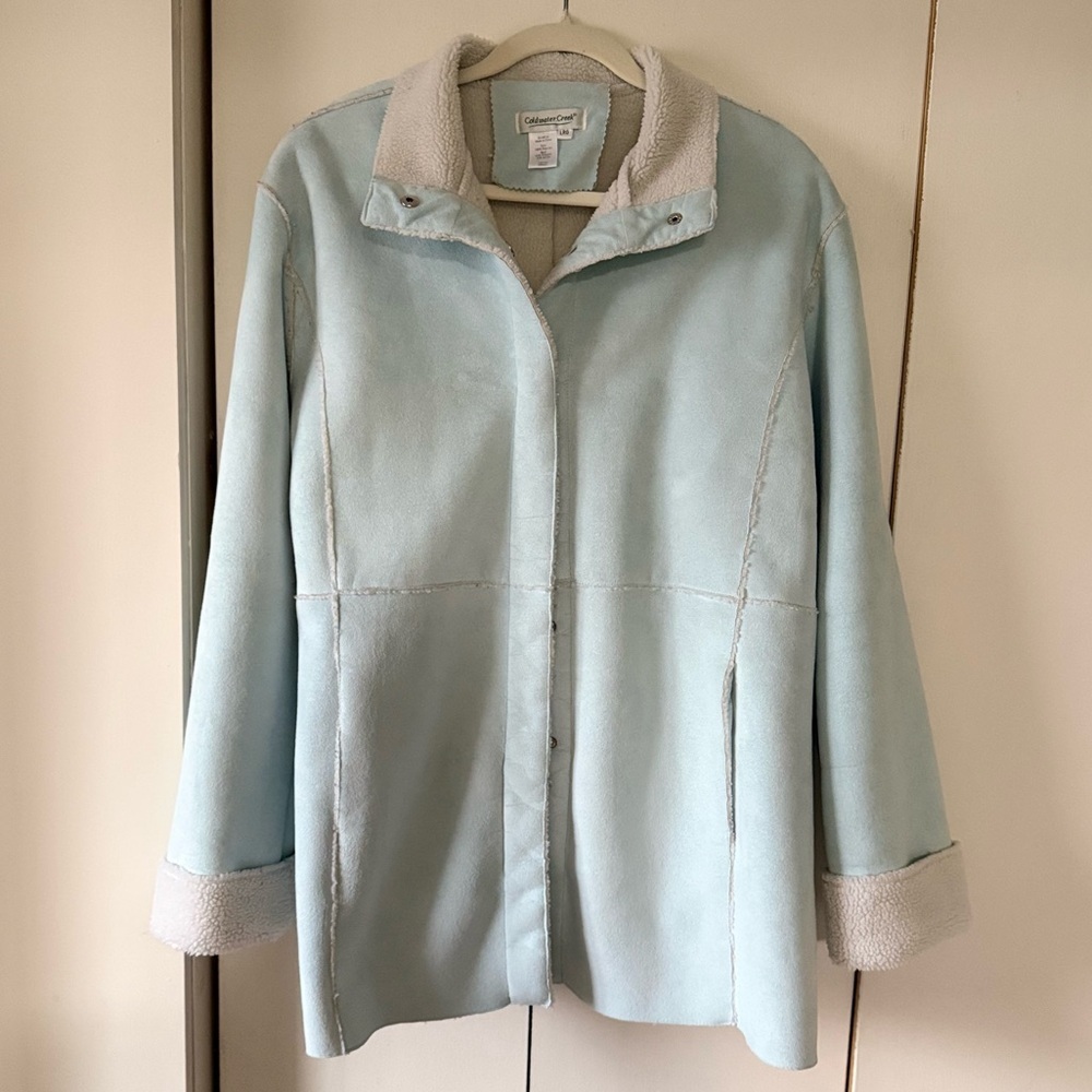 Vintage Coldwater Creek Light Blue Faux Suede & Shearling Penny Lane Coat